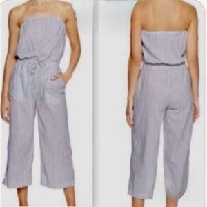 GAP Blue and White with Silver Striped Strapless Jumpsuit S